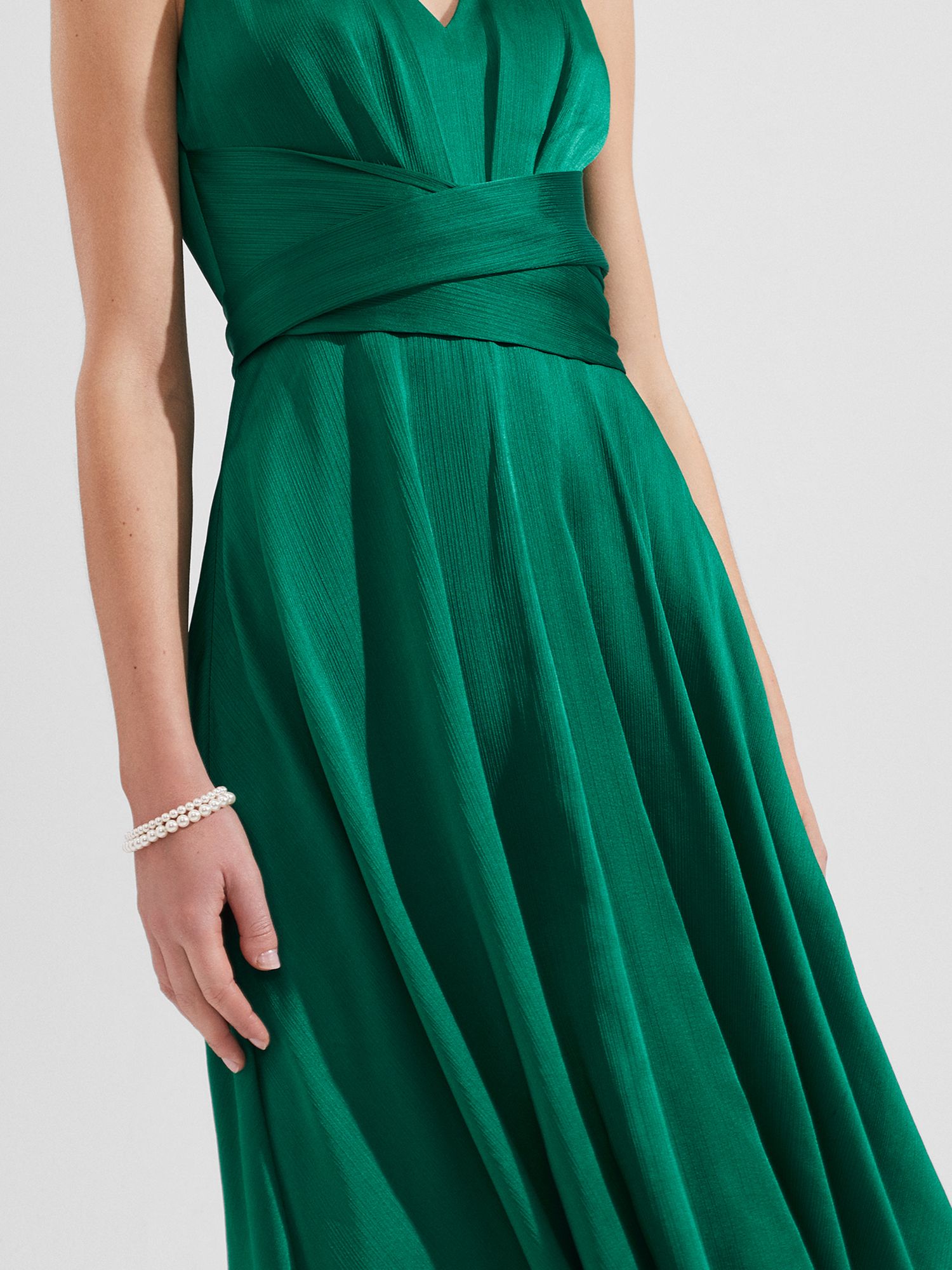 Hobbs Viola Satin Midi Dress, Meadow Green, 6