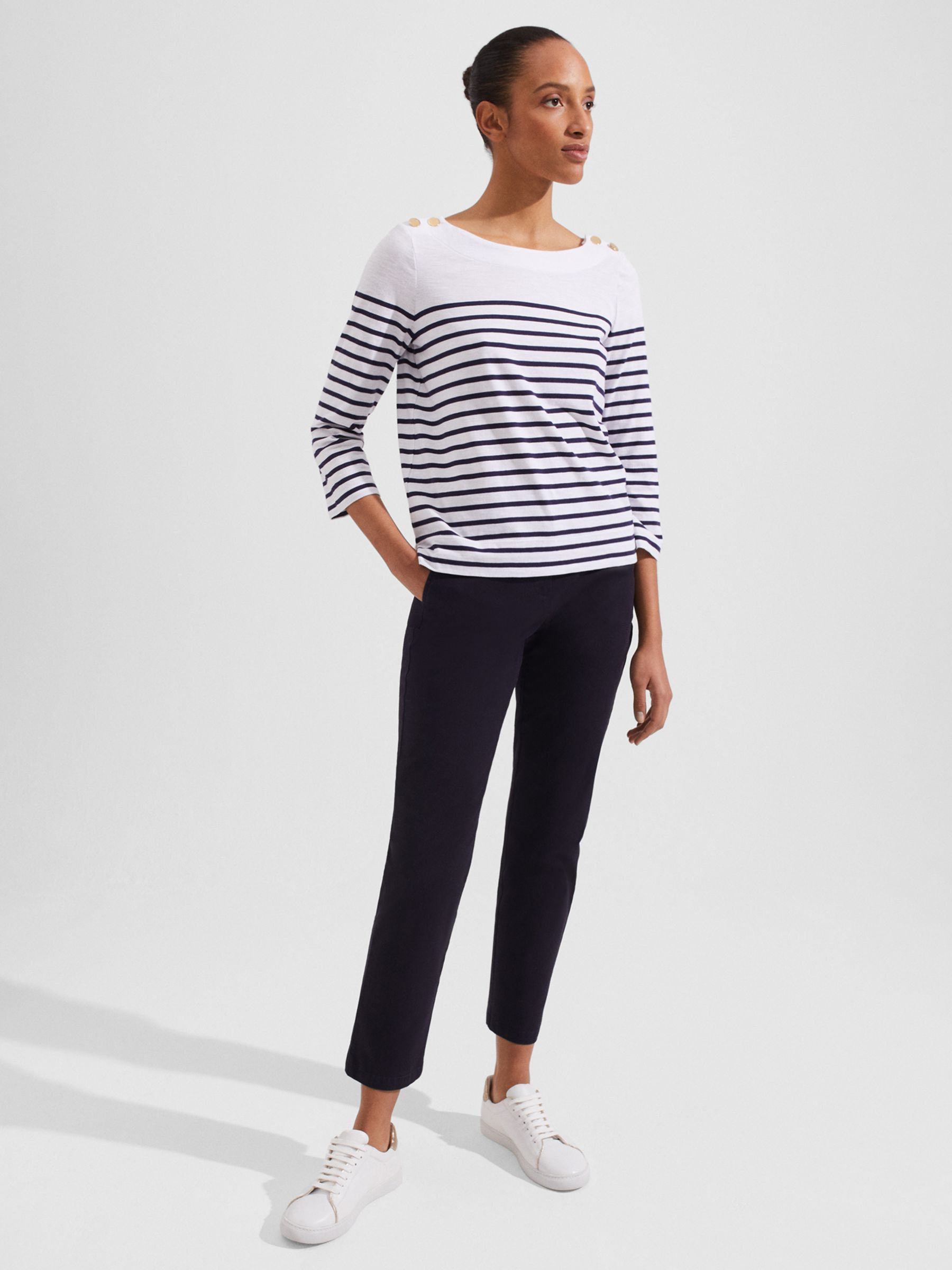 Hobbs Kirsty Stripe Slub Top, White/Navy