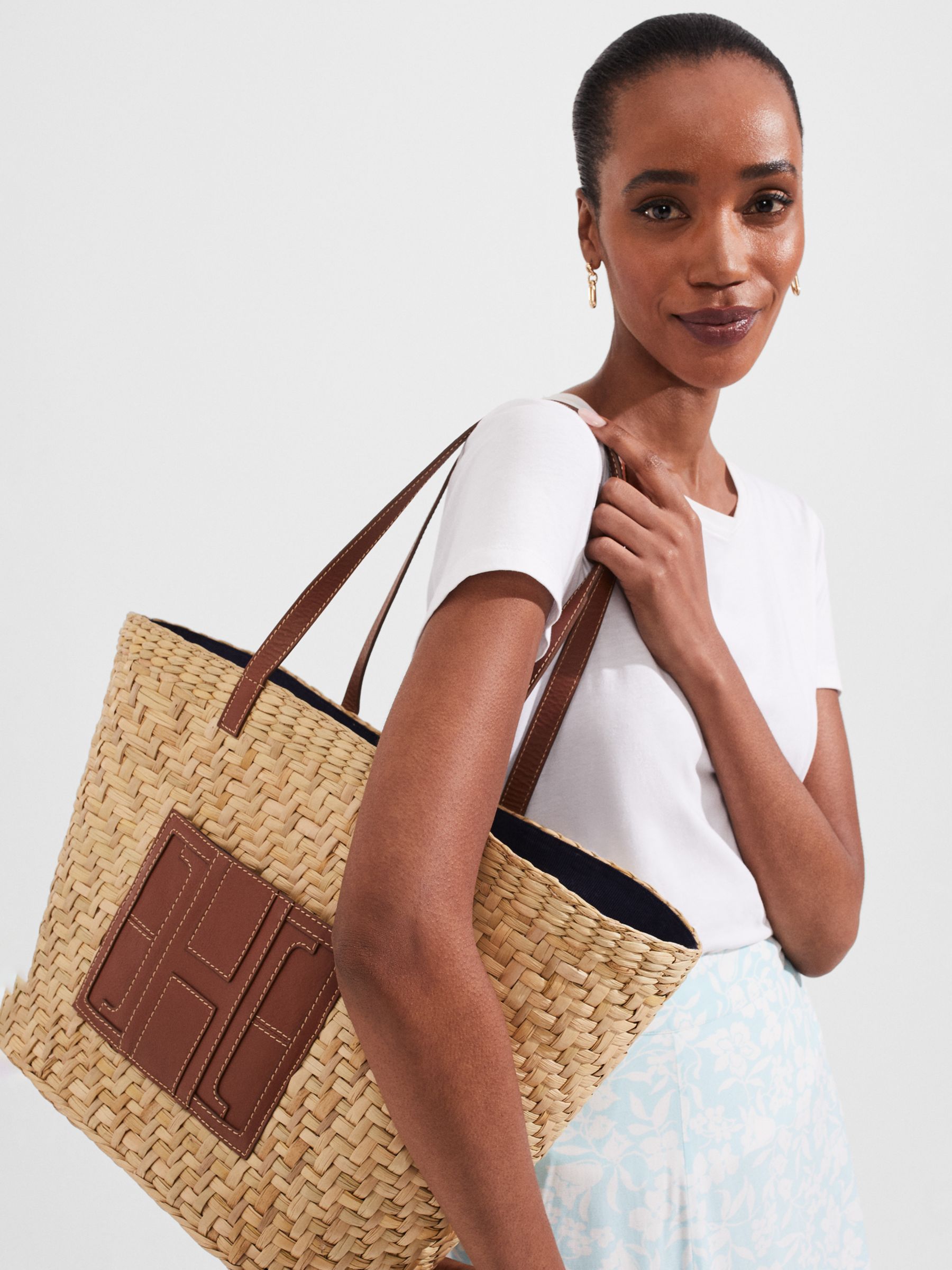 Hobbs Camber Beach Woven Straw & Leather Tote Bag, Tan