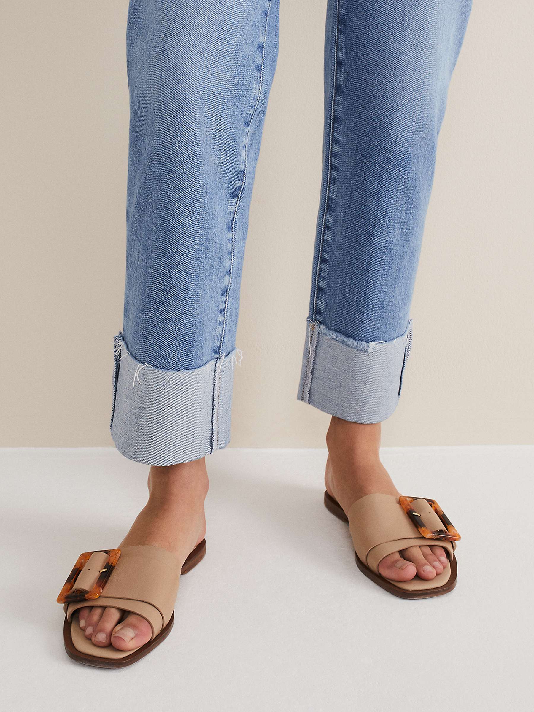 Phase Eight Leather Flat Slider Sandals, Neutral at John Lewis & Partners
