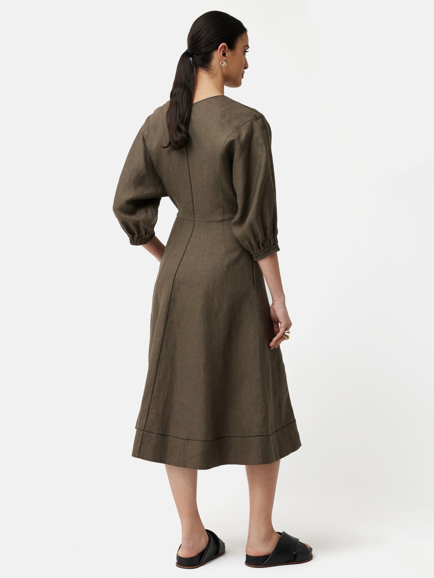 Jigsaw Zip Fit & Flare Linen Midi Dress, Taupe at John Lewis & Partners