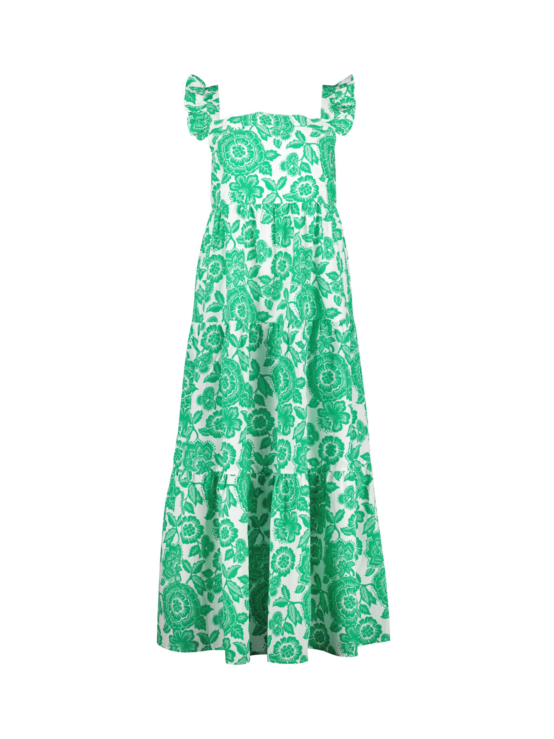 Baukjen Katie Floral Print Organic Cotton Midi Dress, Green/White, 12
