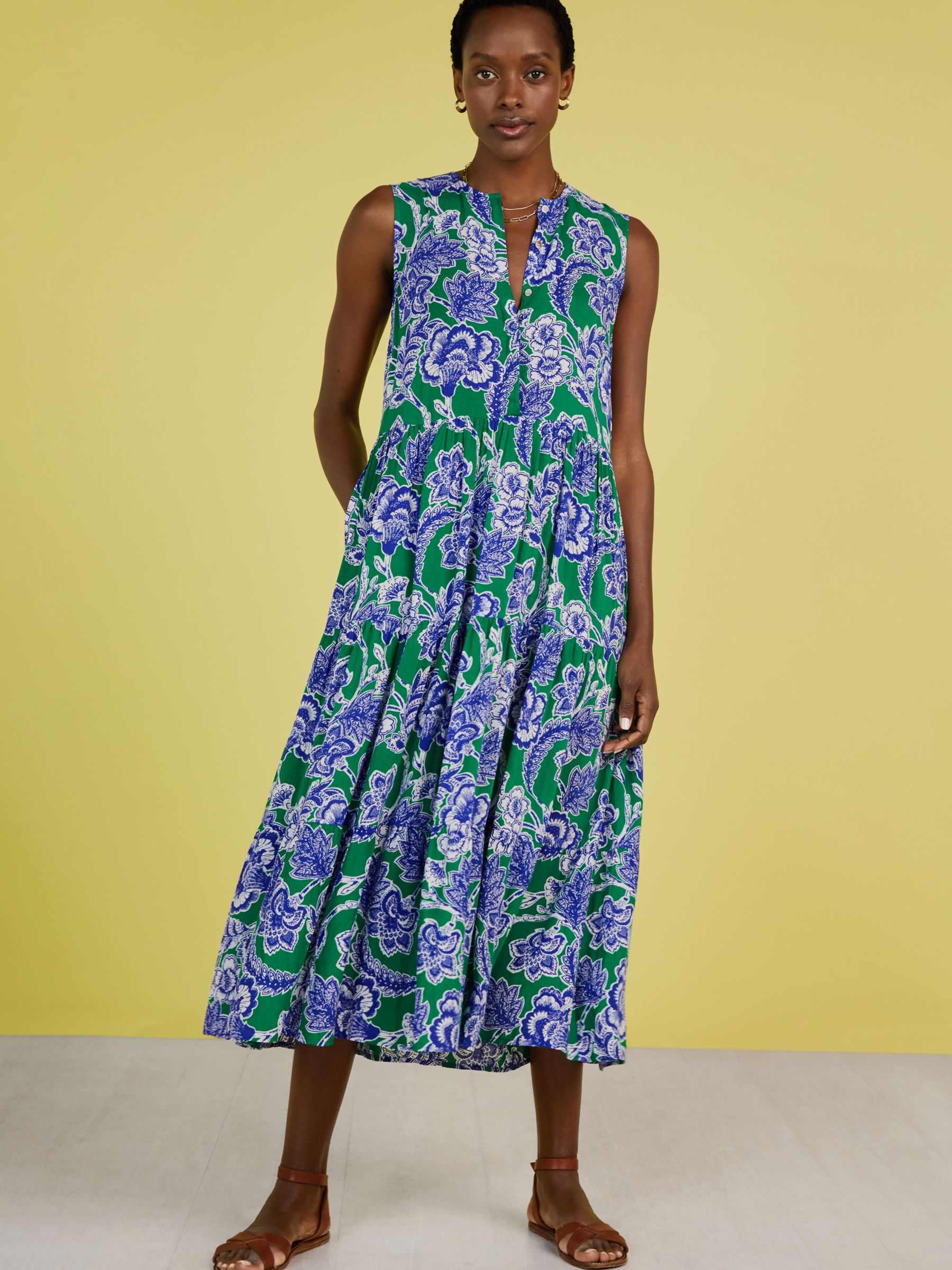 Baukjen Molly Positano Print Midi Dress, Green/Multi at John Lewis ...