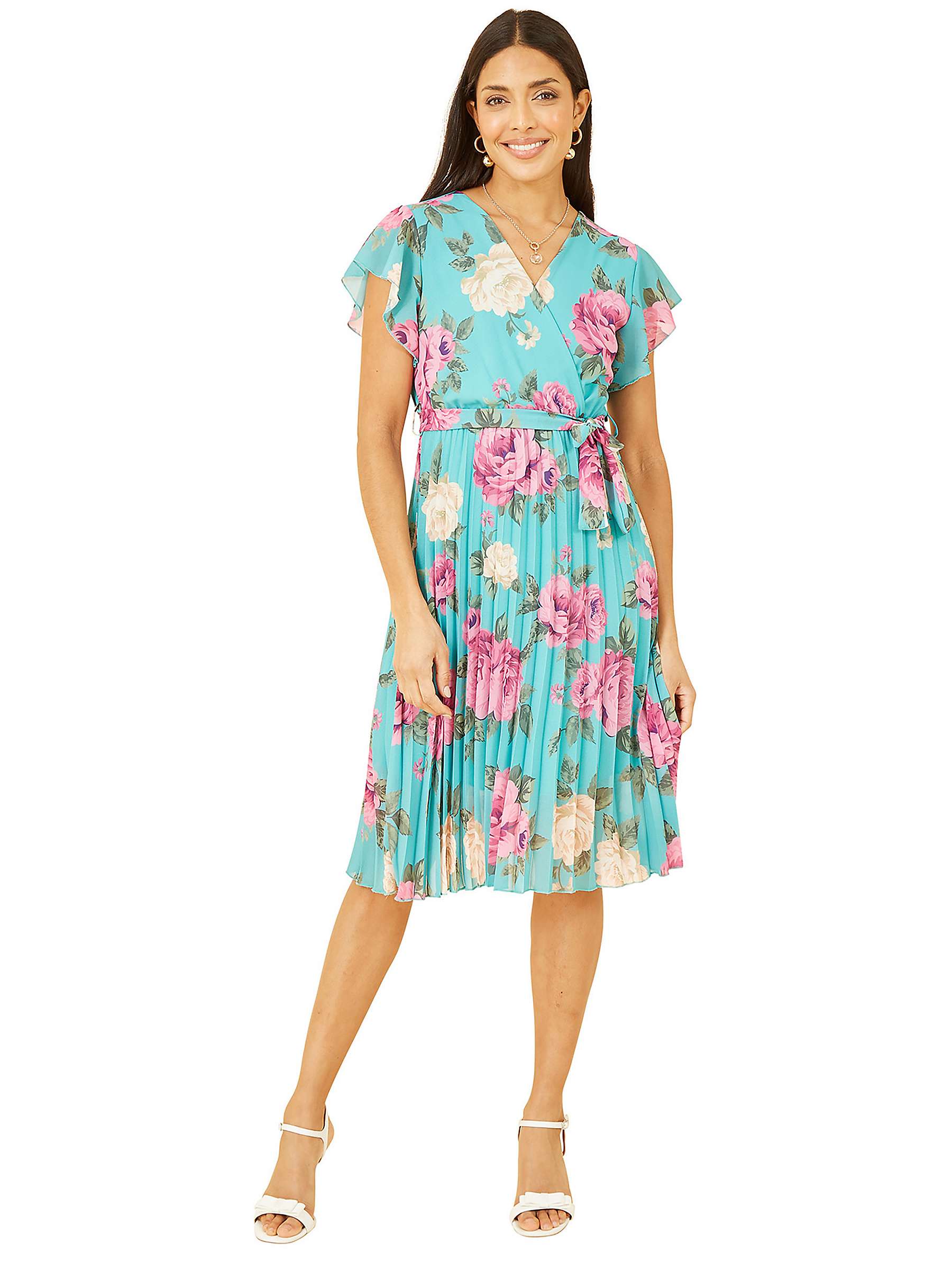 Buy Mela London Floral Wrap Pleated Dress, Green Online at johnlewis.com