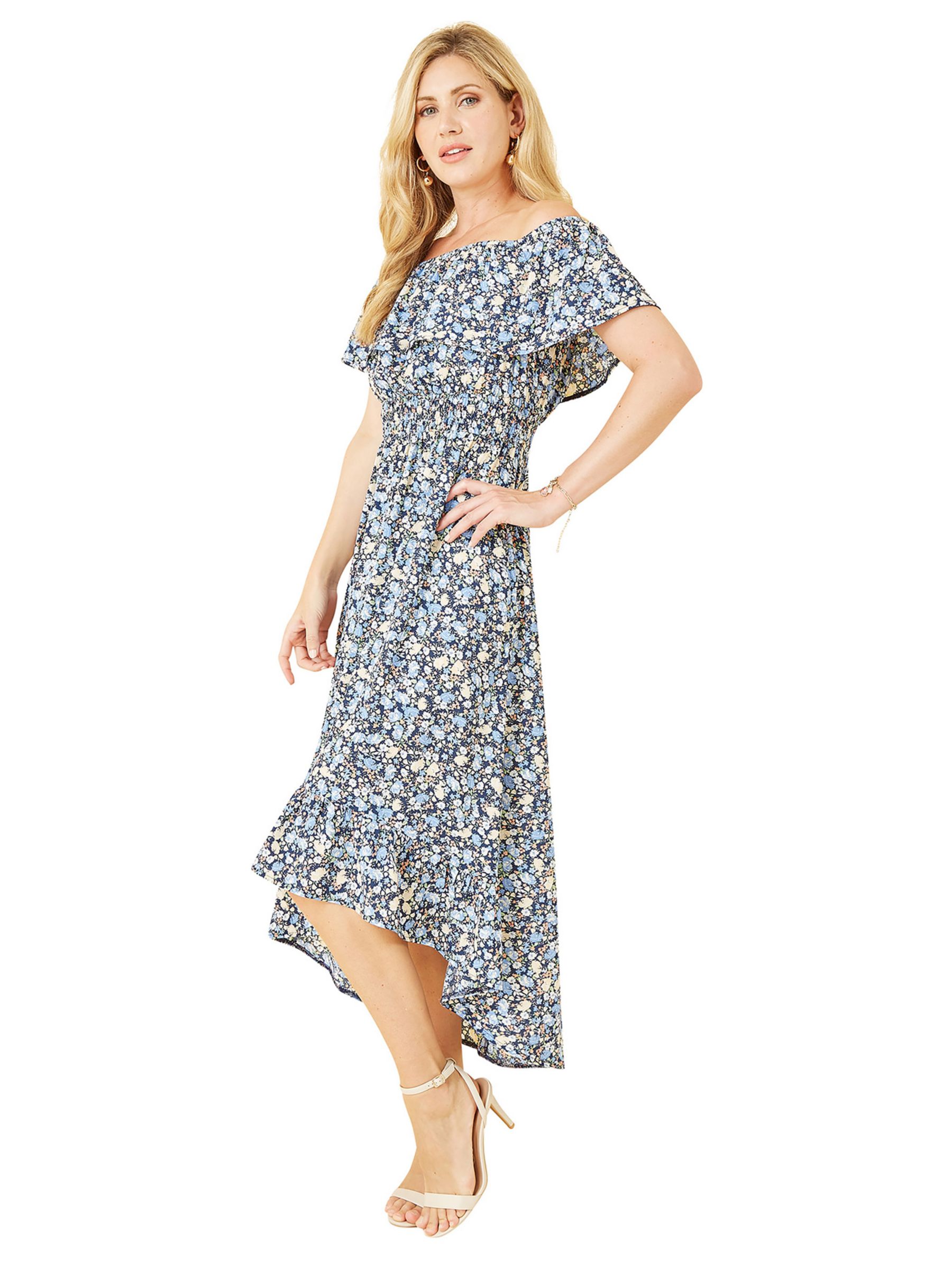 Yumi Floral Ditsy Bardot Midi Dress, Blue at John Lewis & Partners