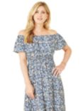 Yumi Floral Ditsy Bardot Midi Dress, Blue