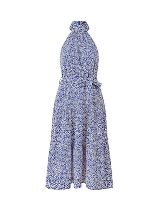 Mela London Ditsy Floral Halterneck Midi Dress, Blue