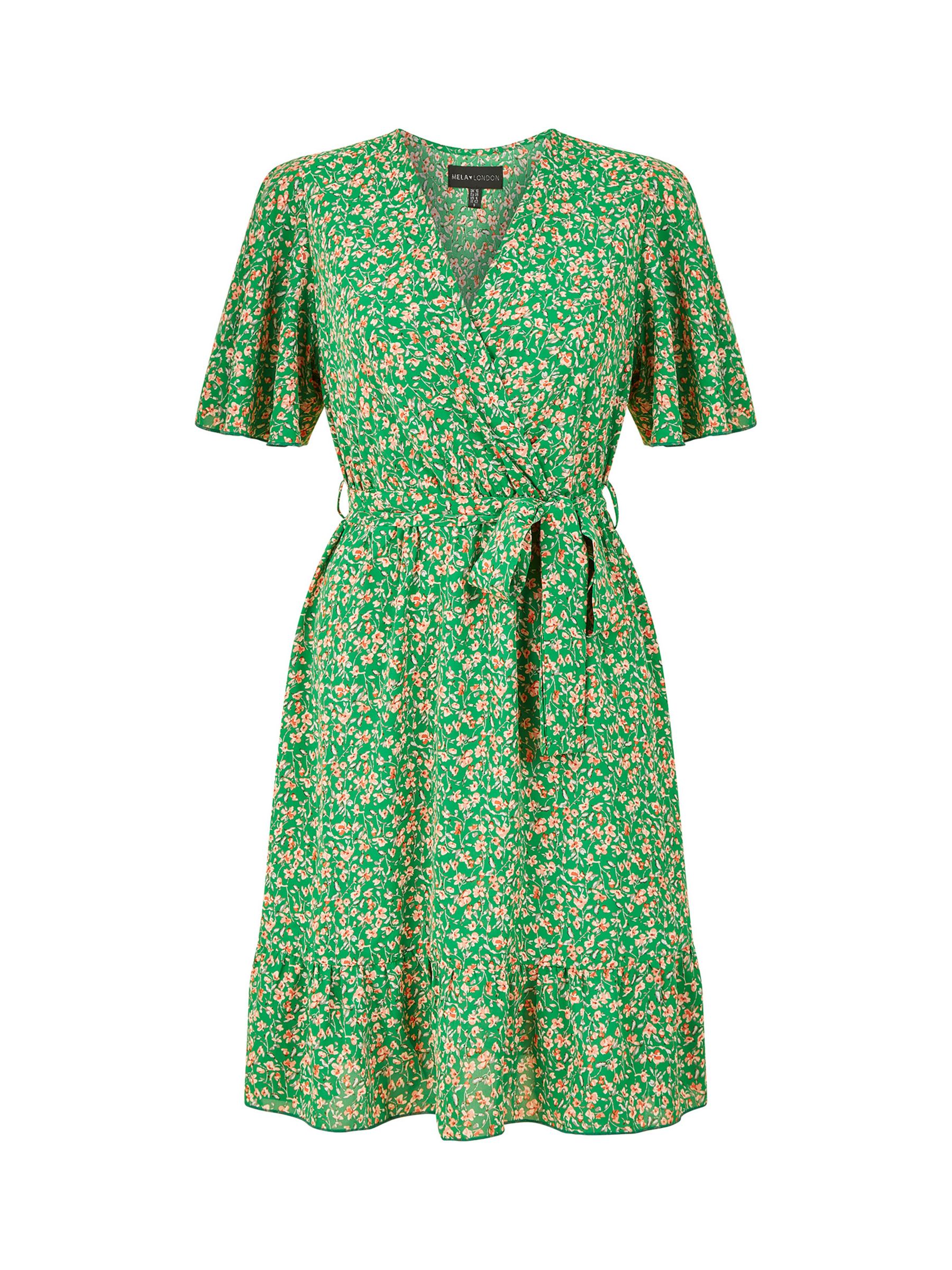 Yumi Mela London Ditsy Floral Wrap Dress, Green, 8