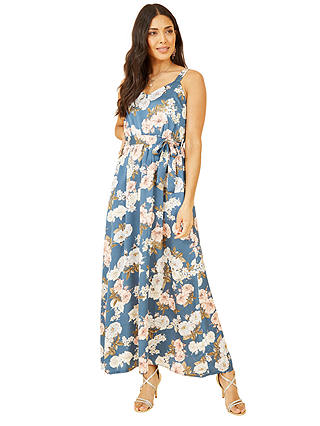 Mela London Satin Floral Print Maxi Dress, Blue