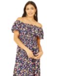 Mela London Floral Print Bardot Dress, Navy