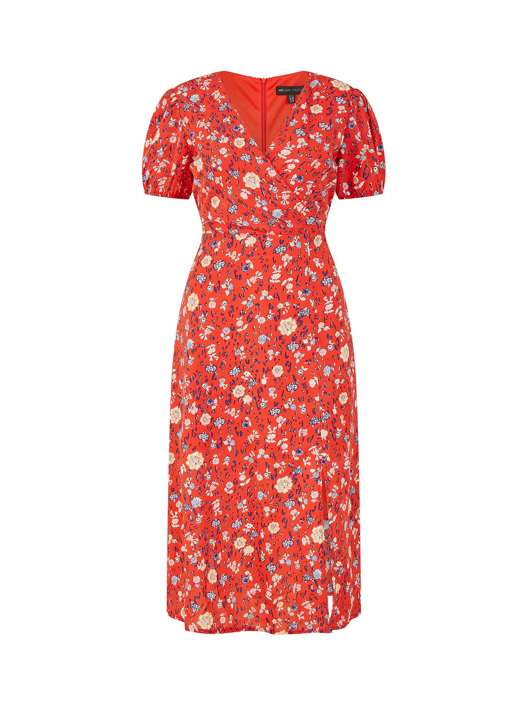 Mela London Floral Print Midi Dress, Red at John Lewis & Partners