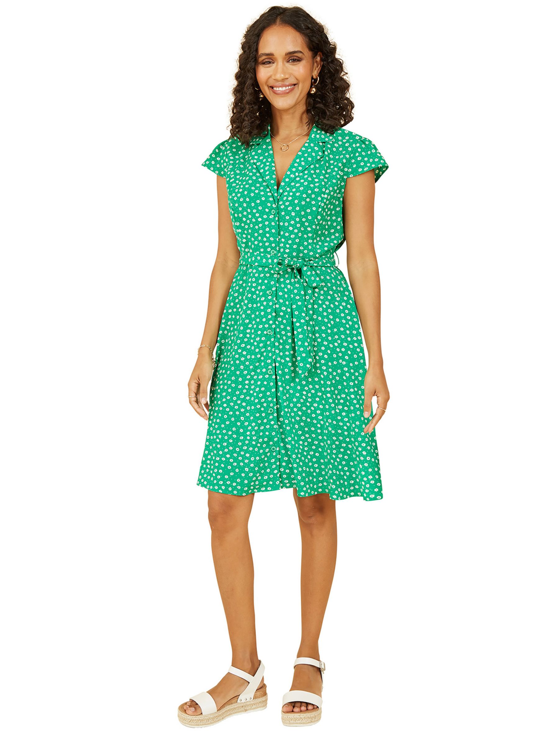 Mela London Daisy Print Retro Shirt Dress, Green, 8