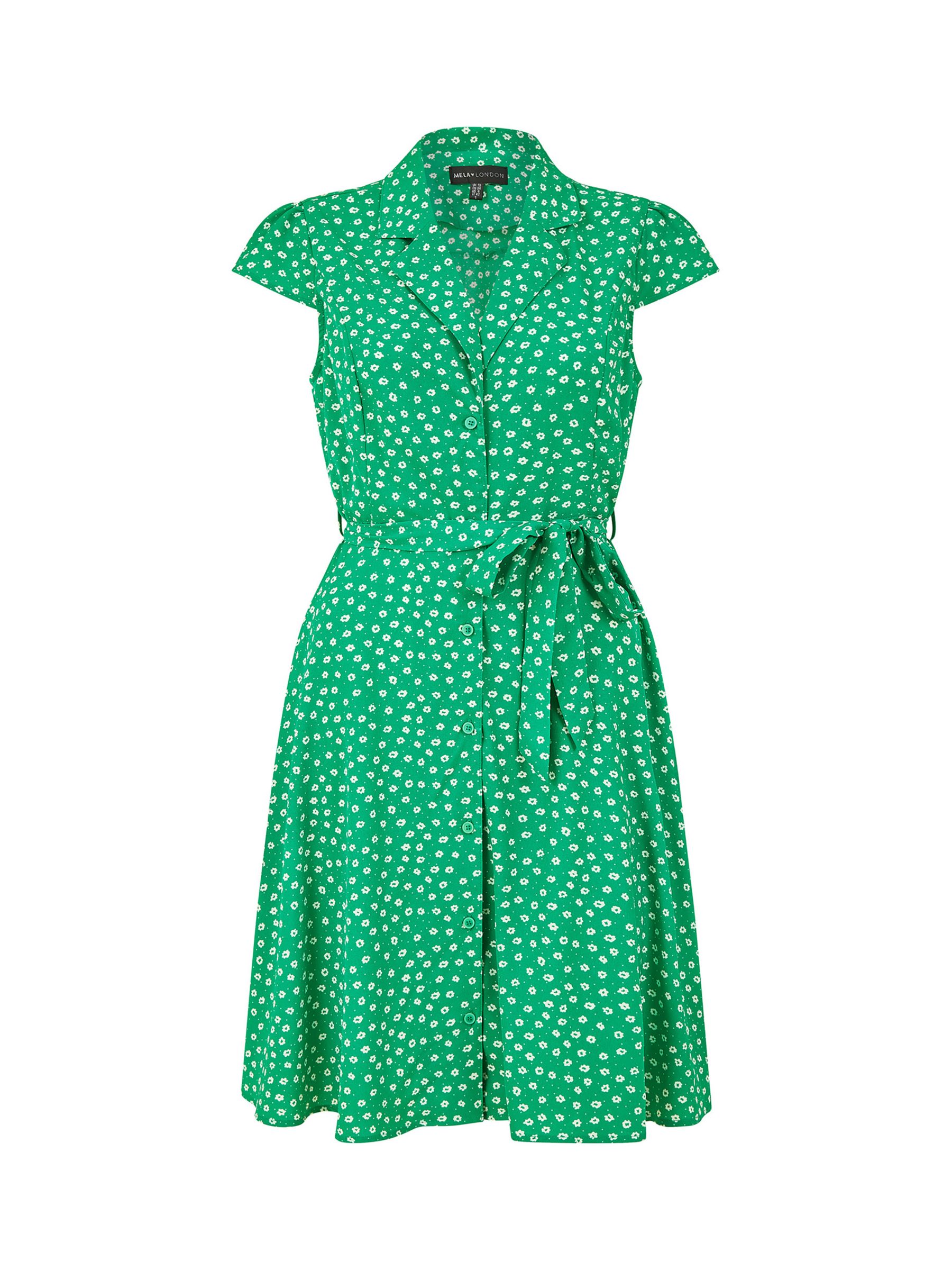 Mela London Daisy Print Retro Shirt Dress, Green at John Lewis & Partners