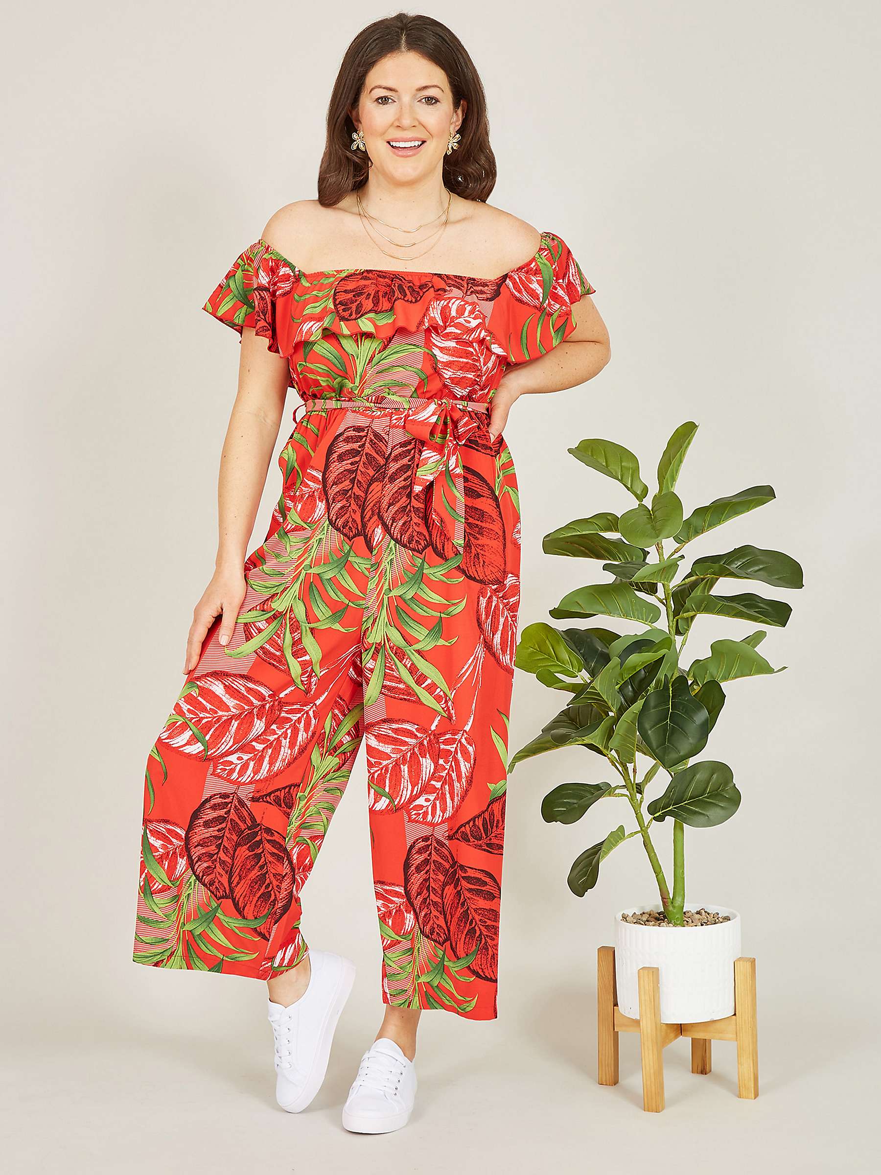 Buy Mela London Tropical Print Bardot Jumpsuit, Red Online at johnlewis.com