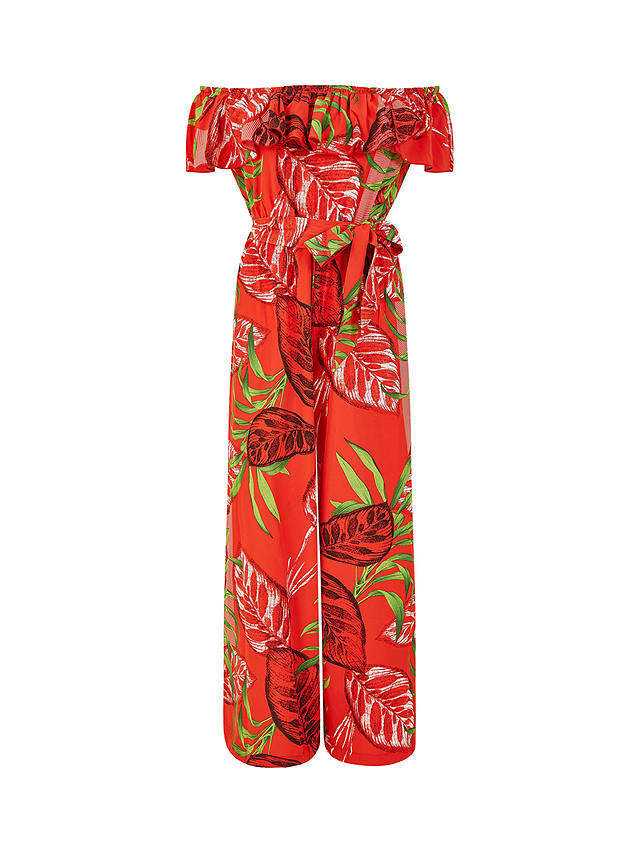 Mela London Tropical Print Bardot Jumpsuit, Red