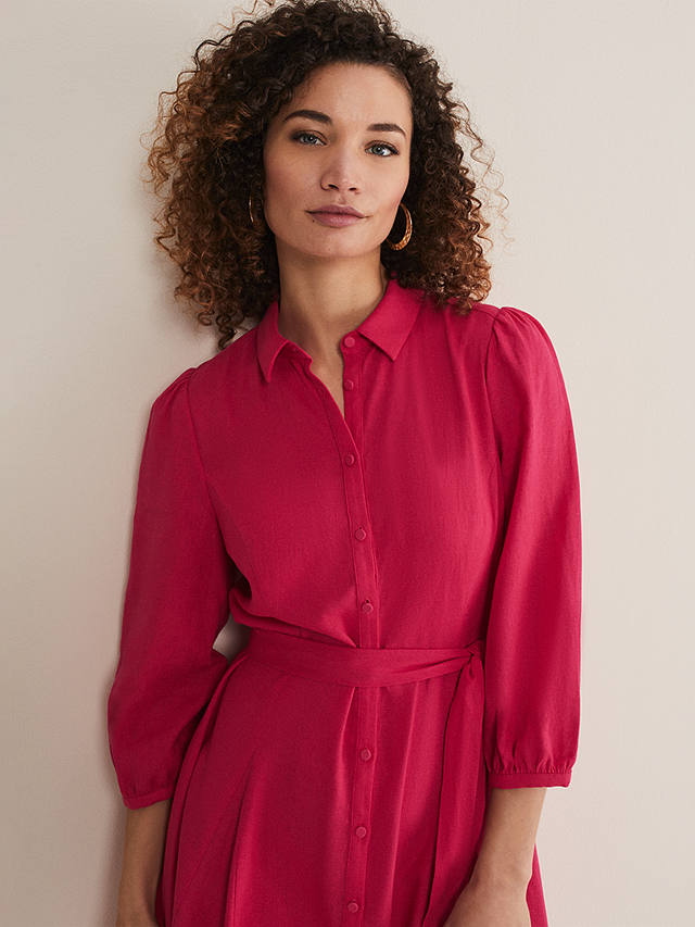 Phase Eight Lucie Linen Shirt Dress, Pink at John Lewis & Partners