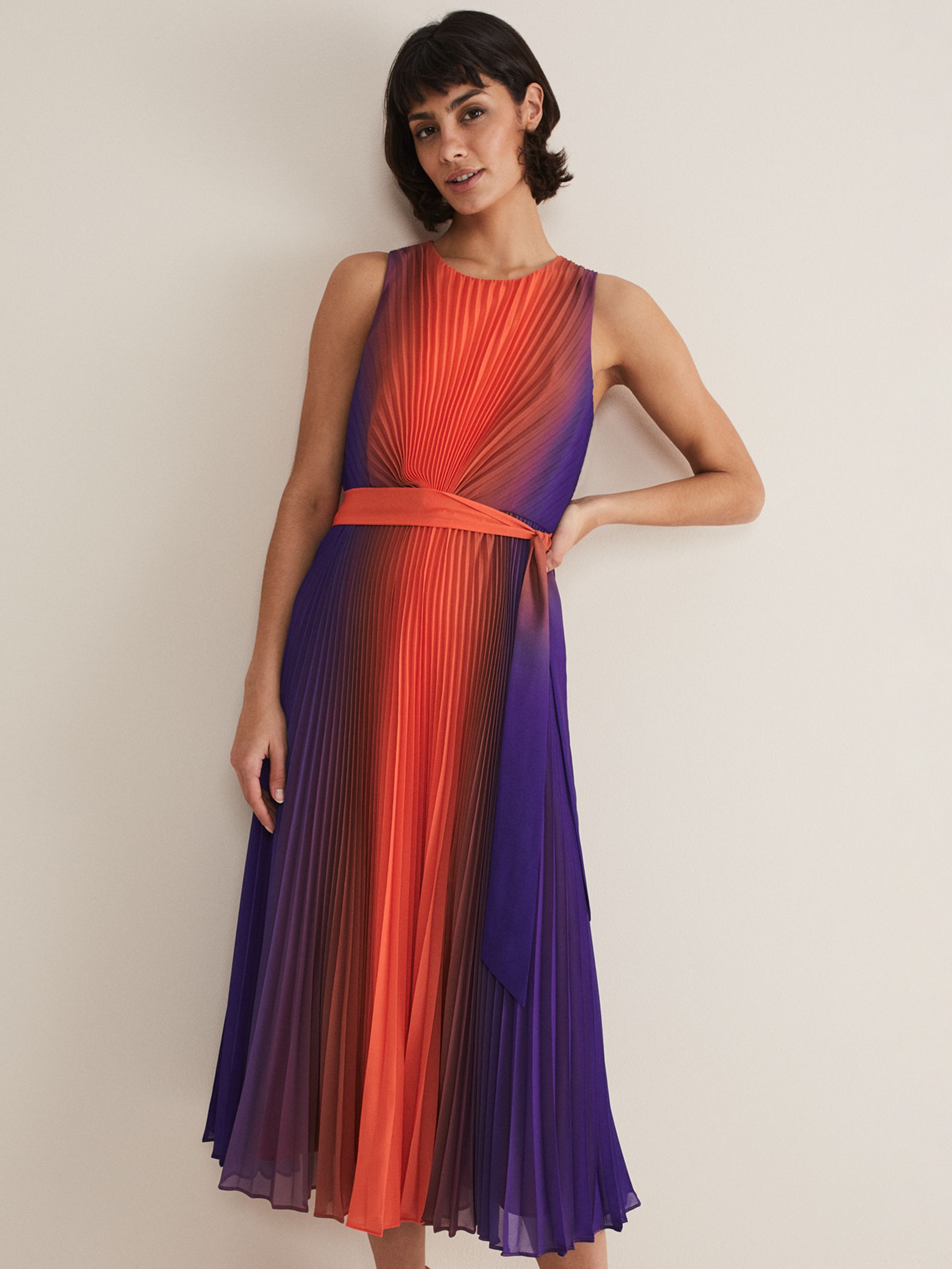 Phase Eight Simara Ombre Dress, Vermillion/Multi at John Lewis & Partners