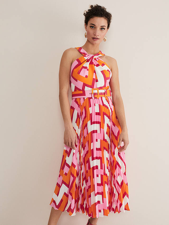 Phase Eight Yas Twist Neck Dress, Pink/Orange at John Lewis & Partners