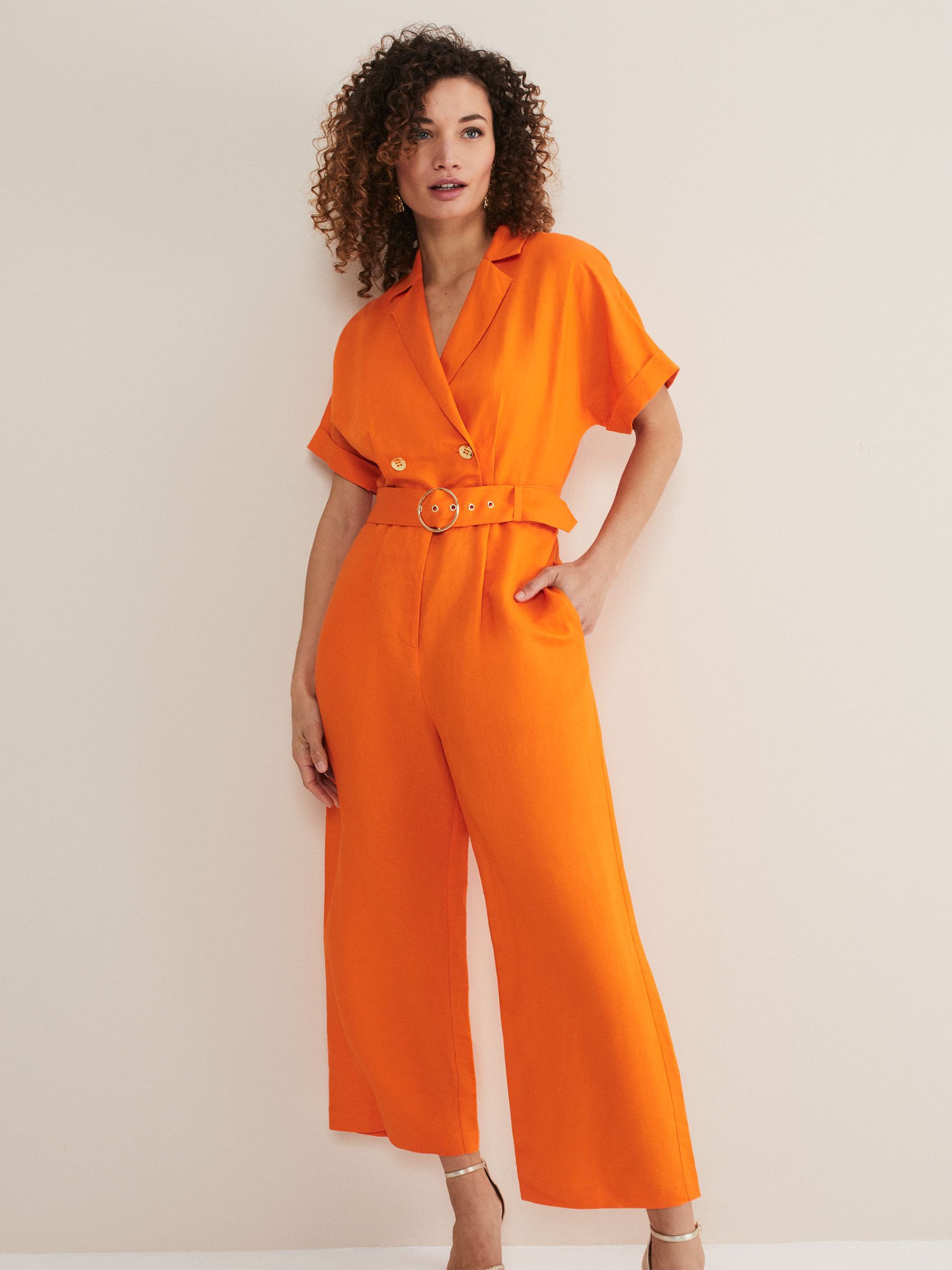 Buy Phase Eight Pria Linen Blend Jumpsuit, Orange Online at johnlewis.com