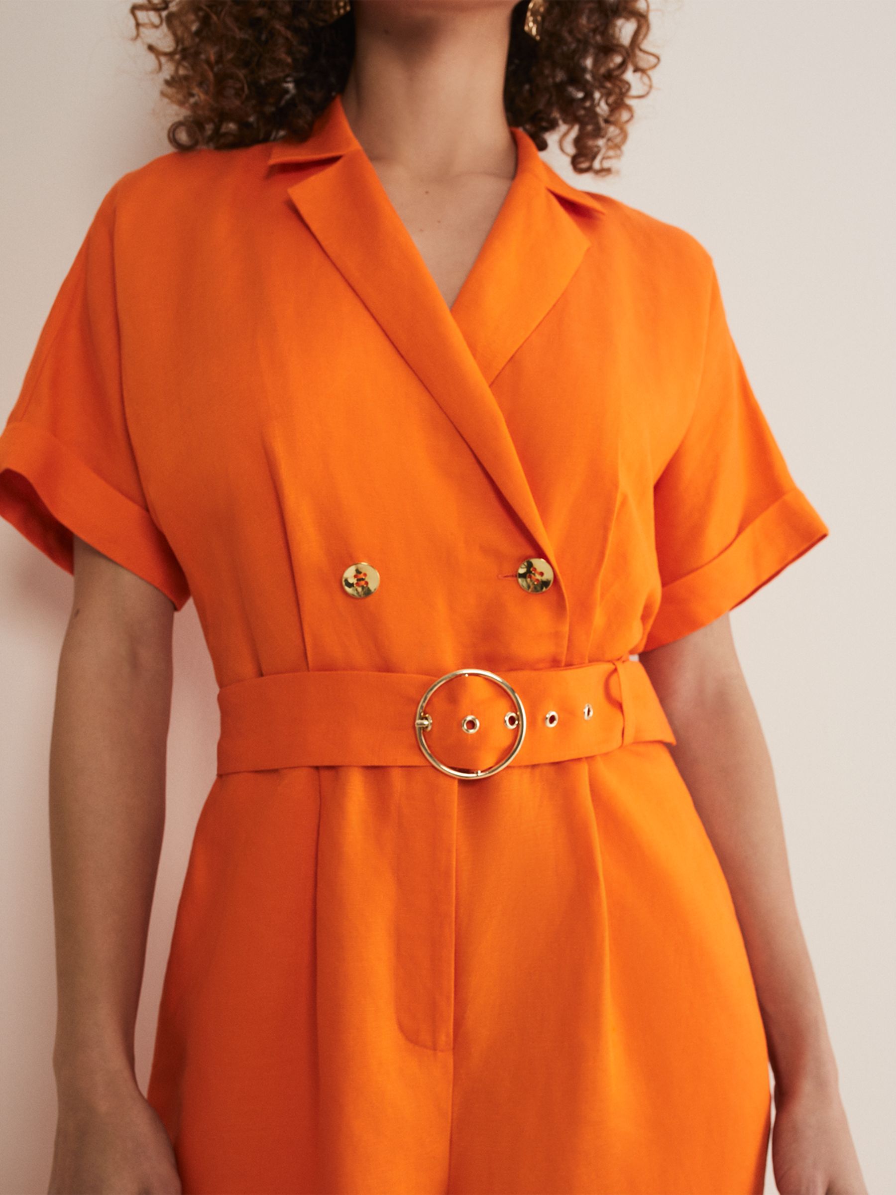 Phase Eight Pria Linen Blend Jumpsuit, Orange at John Lewis & Partners