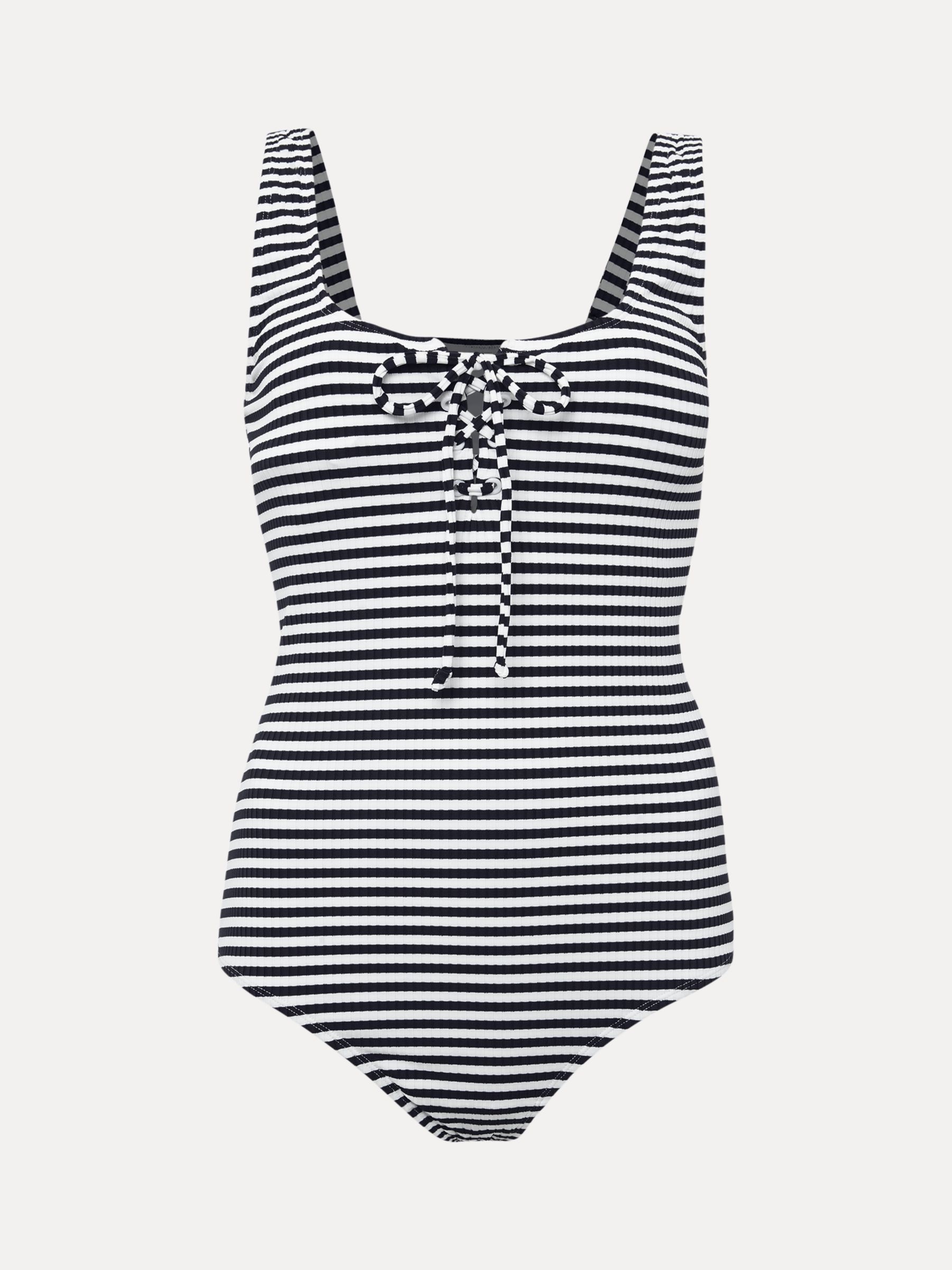 Phase Eight Striped Ribbed Swimsuit, Navy/Ivory at John Lewis & Partners