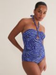 Phase Eight Zebra Print Halterneck Swimsuit, Blue