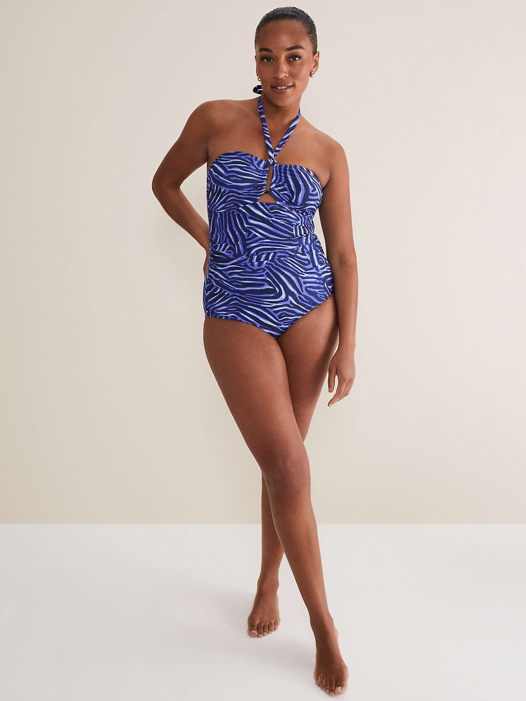 Buy Phase Eight Zebra Print Halterneck Swimsuit, Blue Online at johnlewis.com