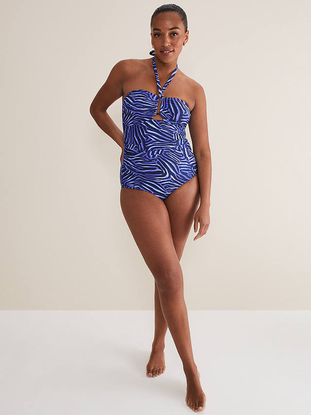 Phase Eight Zebra Print Halterneck Swimsuit, Blue