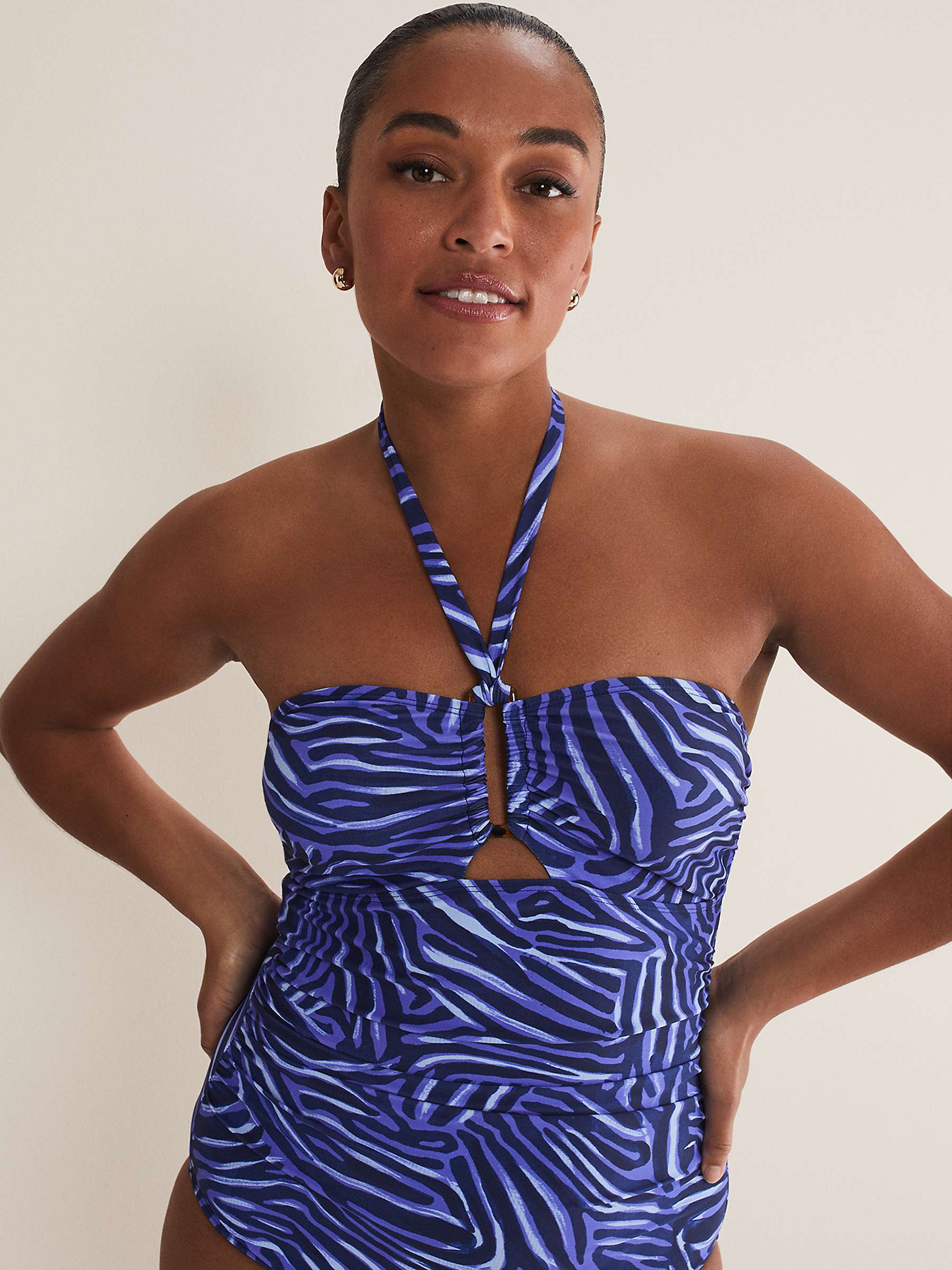 Buy Phase Eight Zebra Print Halterneck Swimsuit, Blue Online at johnlewis.com