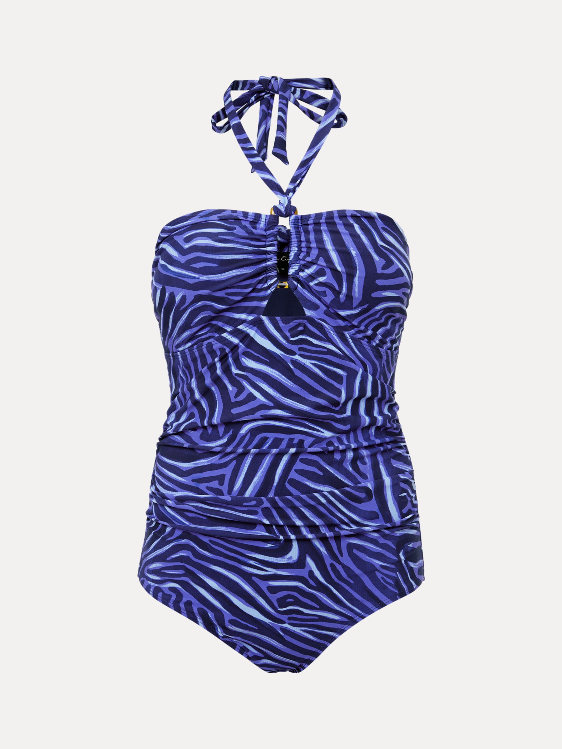 Phase Eight Zebra Print Halterneck Swimsuit, Blue, 8