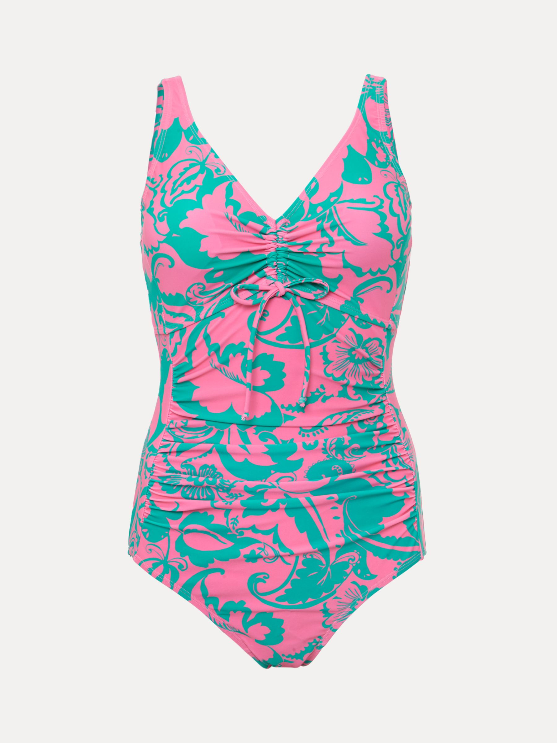 Phase Eight Paisley Print Swimsuit, Green/Pink, 16