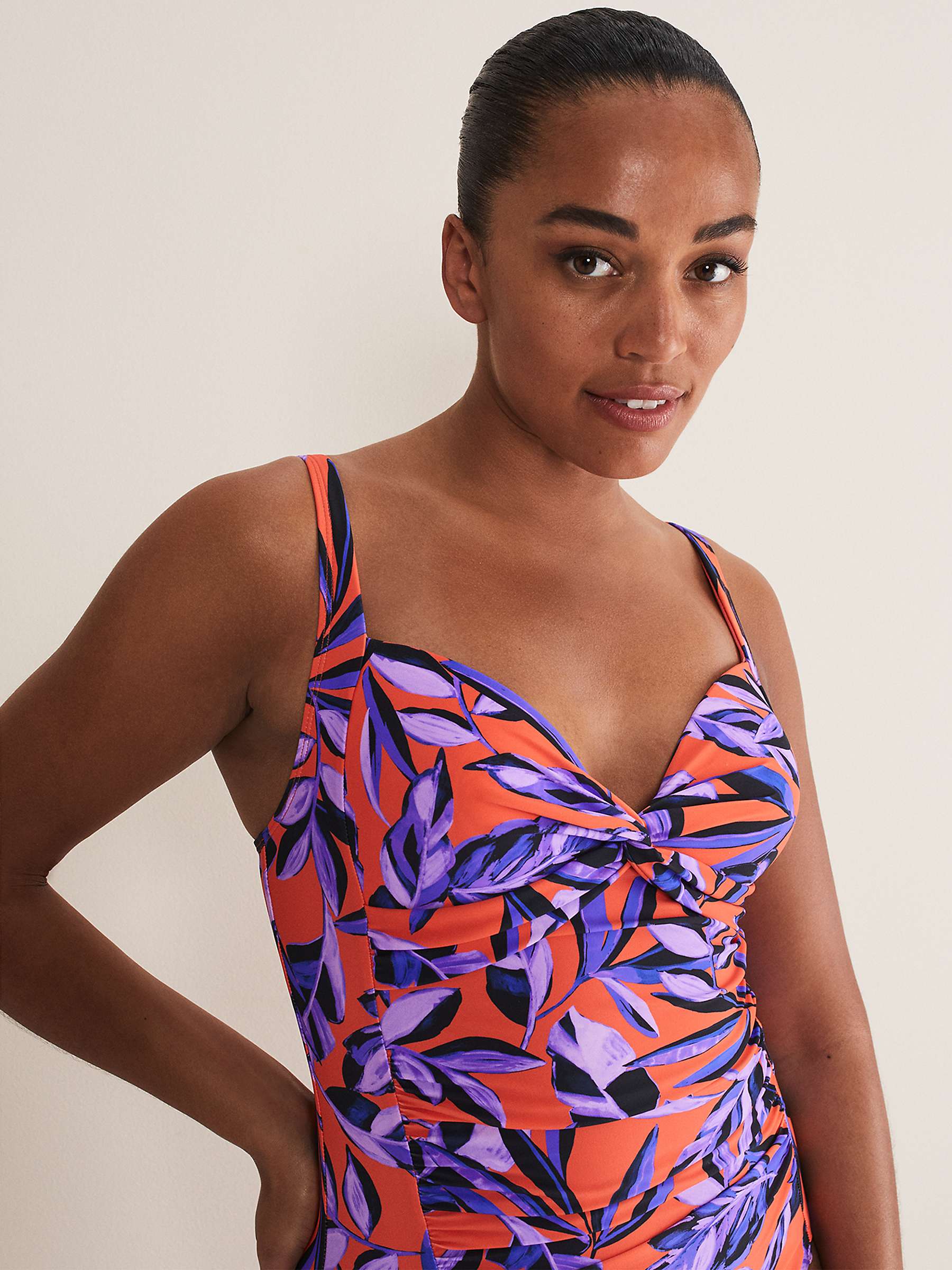 Buy Phase Eight Leaf Print Swimsuit, Purple/Orange Online at johnlewis.com
