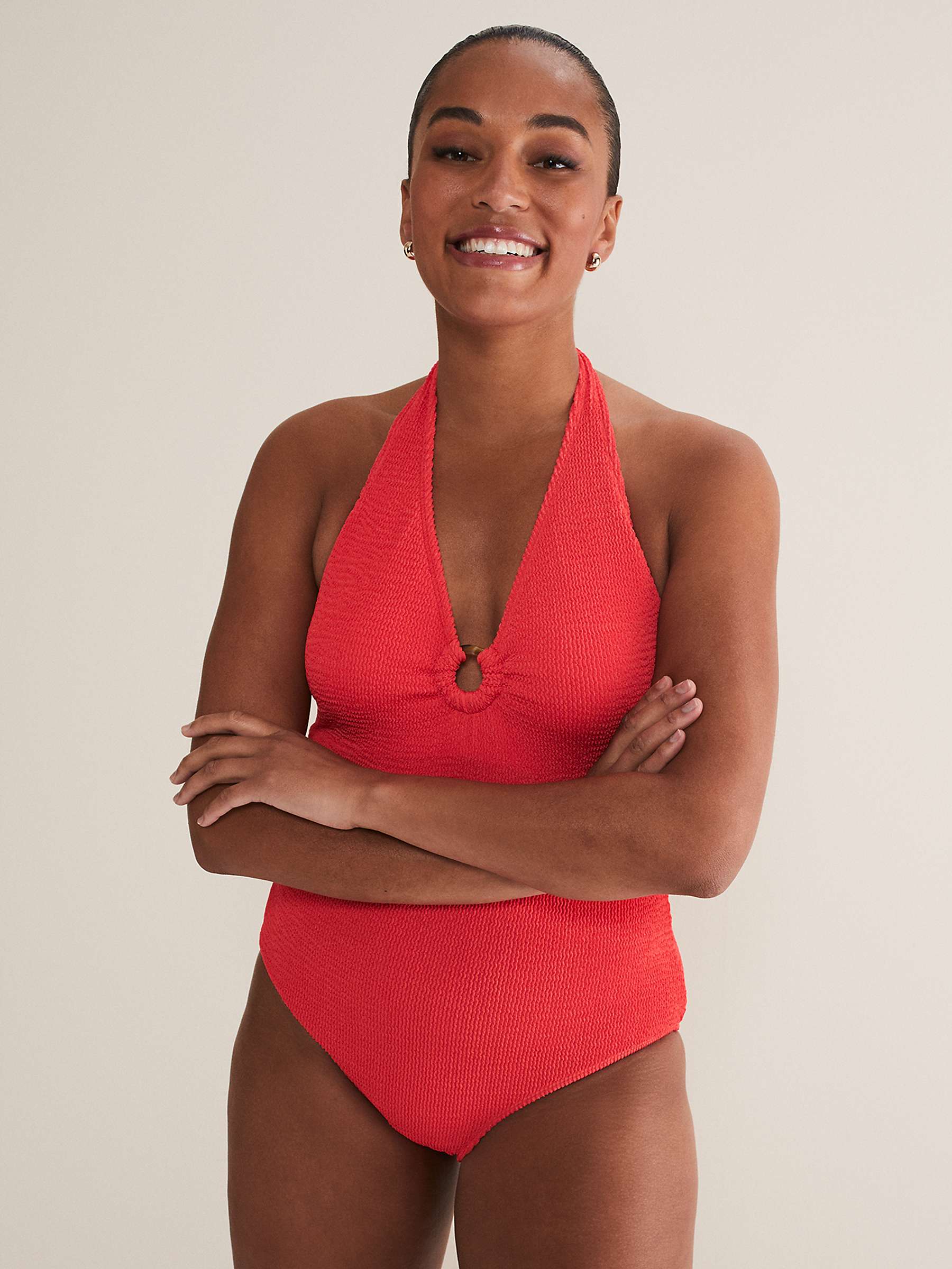 Buy Phase Eight Textured Halterneck Swimsuit, Coral Online at johnlewis.com