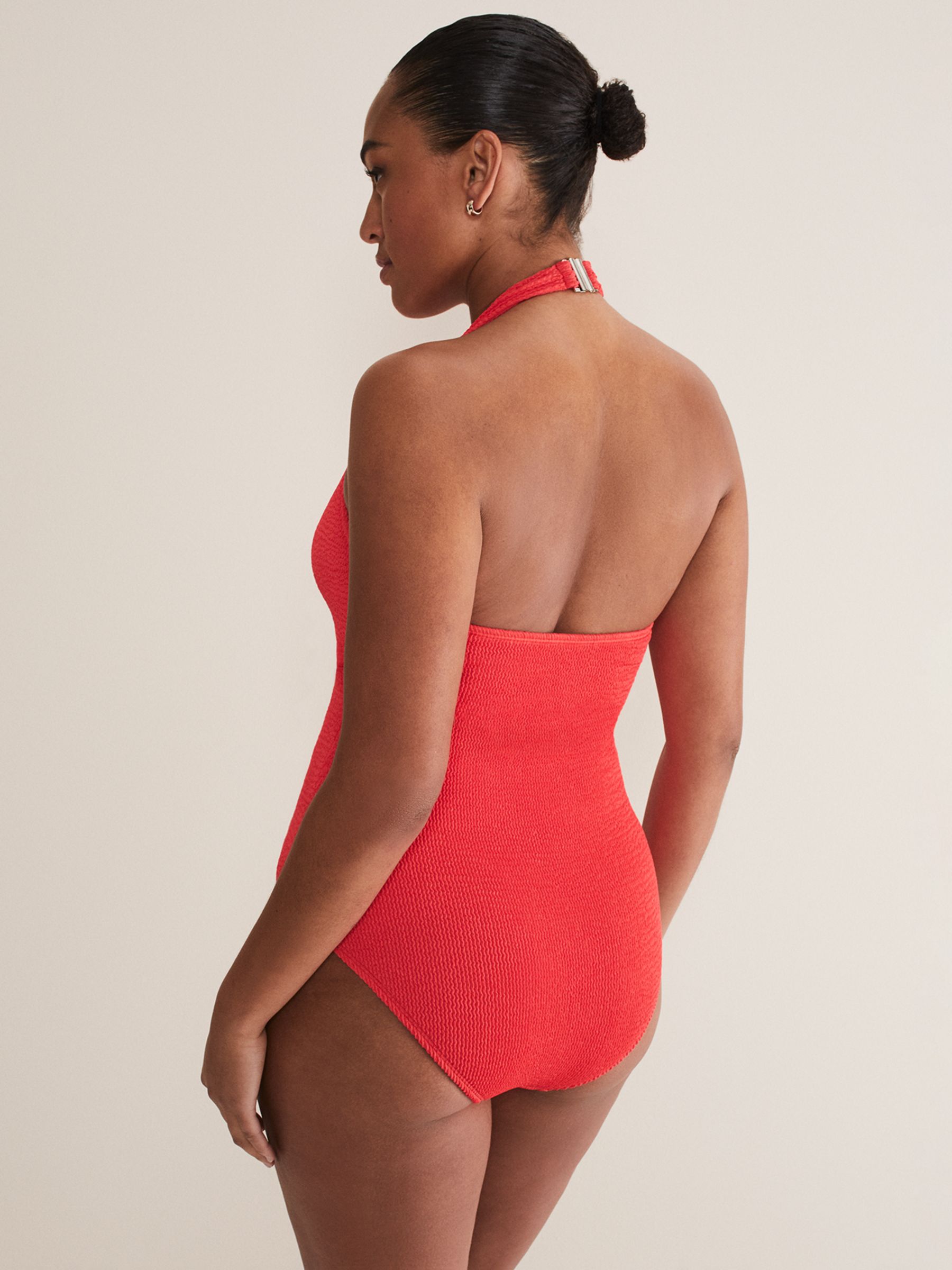 Phase Eight Textured Halterneck Swimsuit, Coral, 8