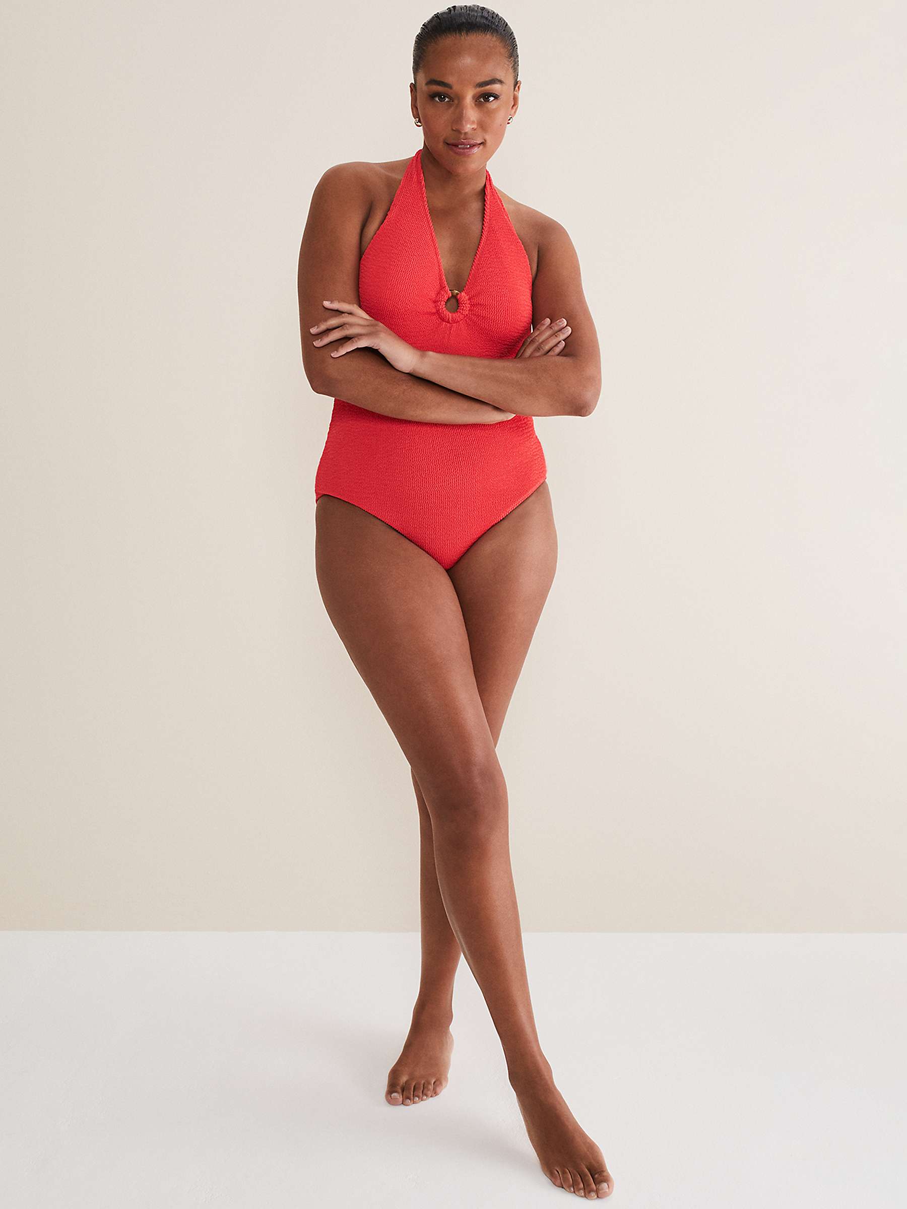 Buy Phase Eight Textured Halterneck Swimsuit, Coral Online at johnlewis.com