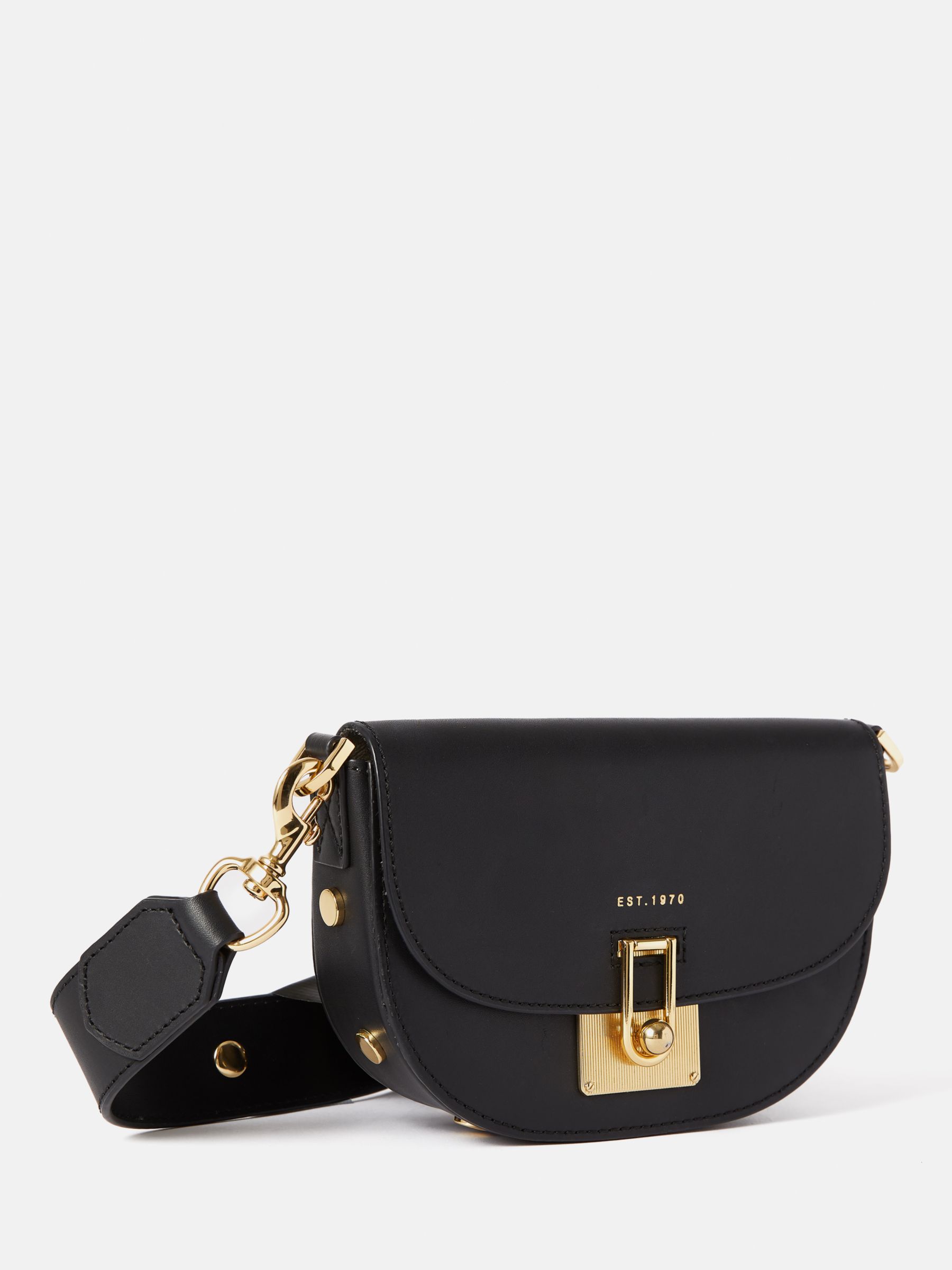 Jigsaw Denbigh Studded Leather Cross Body Bag, Black at John Lewis ...