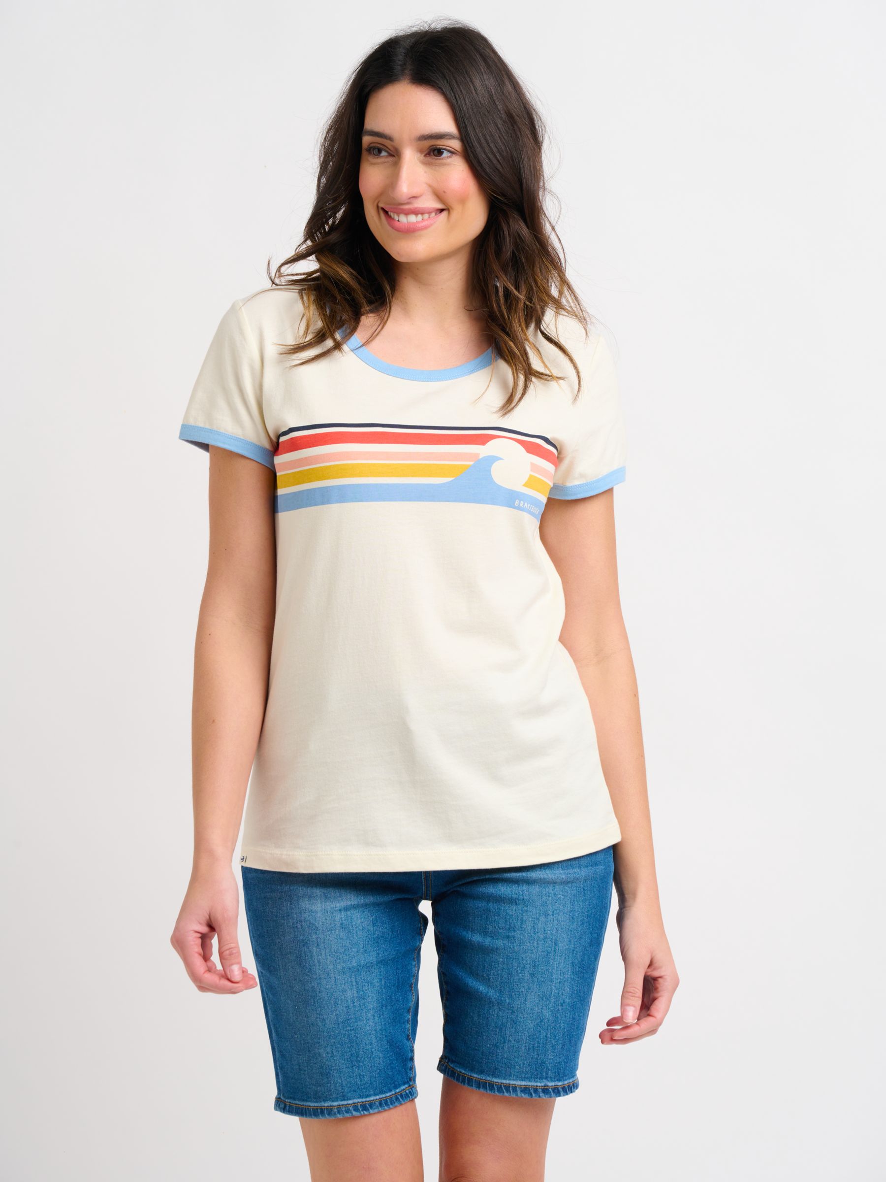 Brakeburn Wave Chest Stripe T-Shirt, Cream at John Lewis & Partners