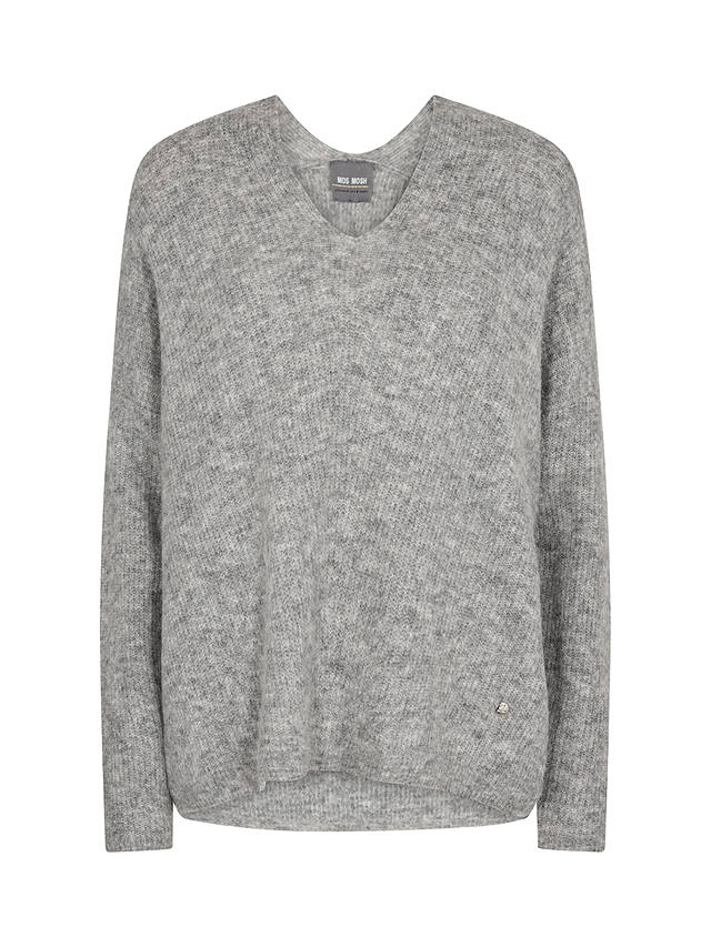 MOS MOSH Thora V-Neck Knit Jumper, Grey Melange