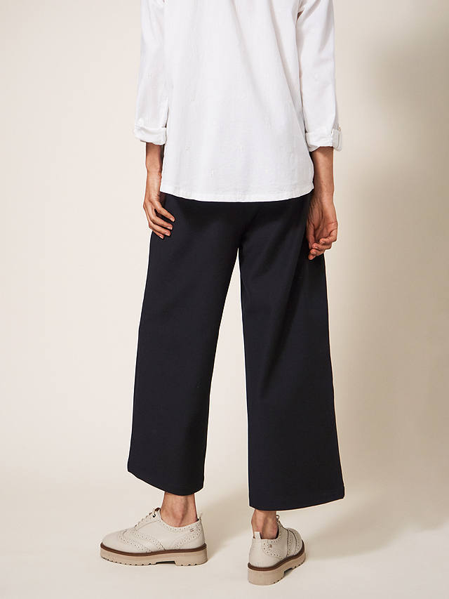 White Stuff Belle Wide Leg Cropped Trousers, Pure Black