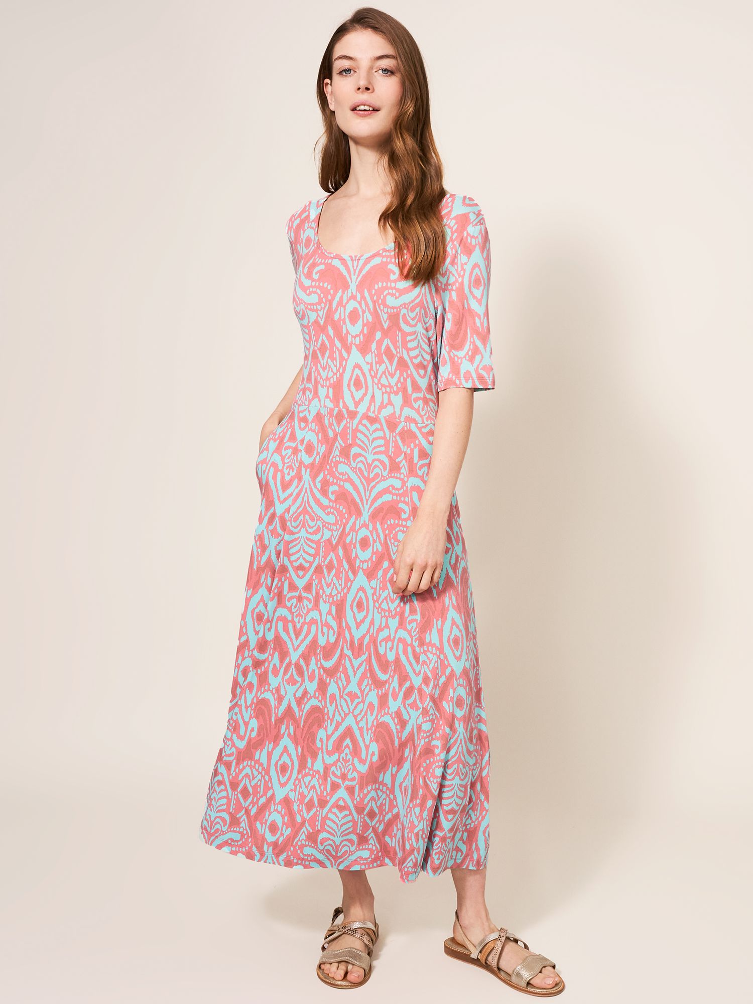 White Stuff Ecovero Jersey Dress, Red Multi at John Lewis & Partners