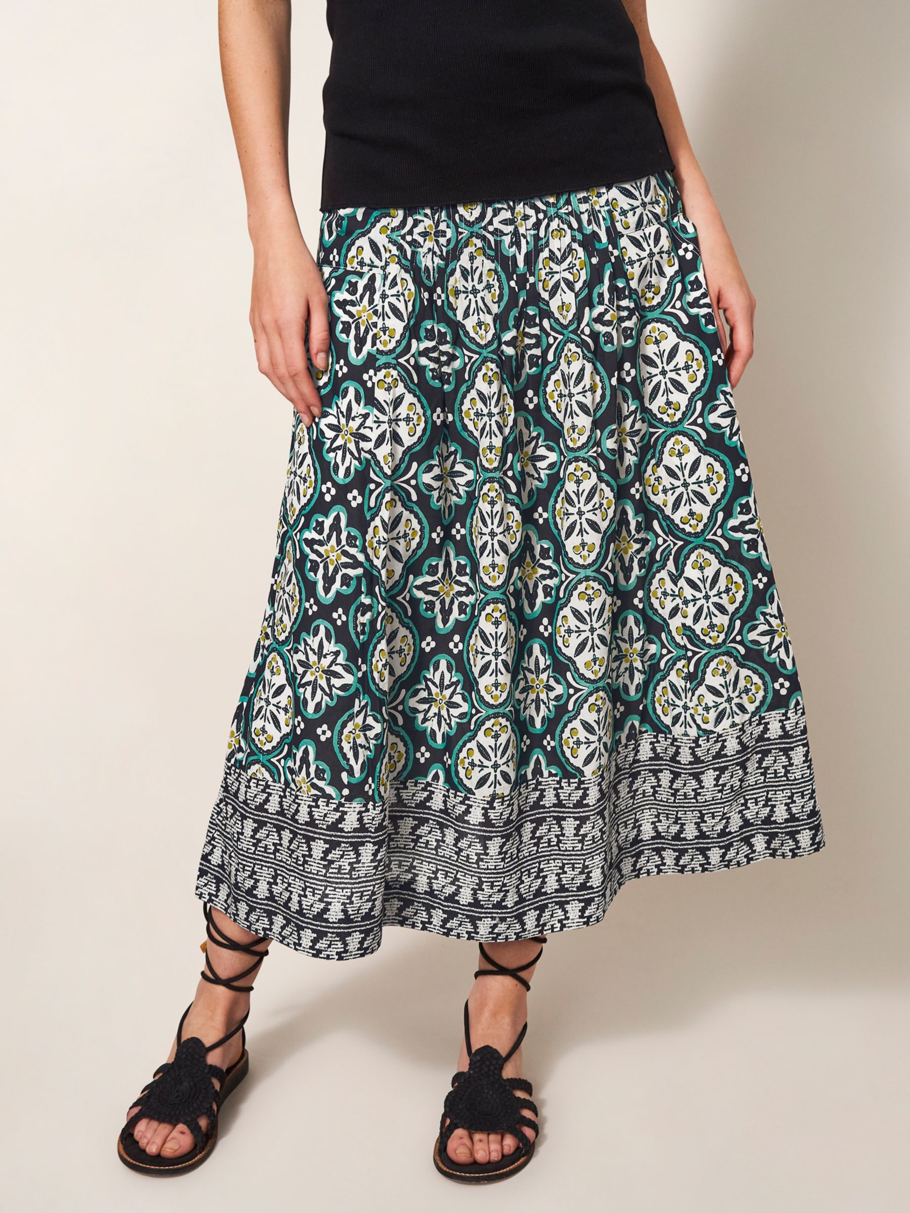 White Stuff Cotton Blend Midi Skirt, Multi at John Lewis & Partners