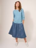 White Stuff Charlotte Denim Midi Skirt, Mid Blue, Mid Blue