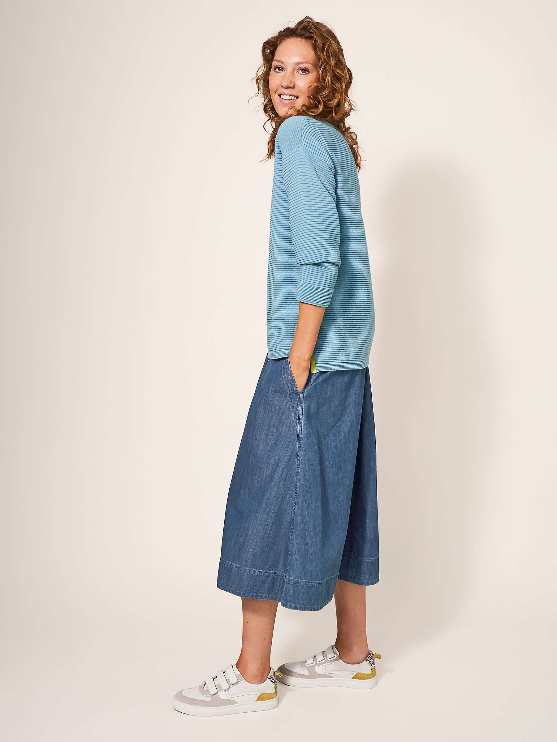 Buy White Stuff Charlotte Denim Midi Skirt, Mid Blue Online at johnlewis.com