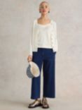 White Stuff Jersey Wide Leg Crop Trousers, Dark Denim at John