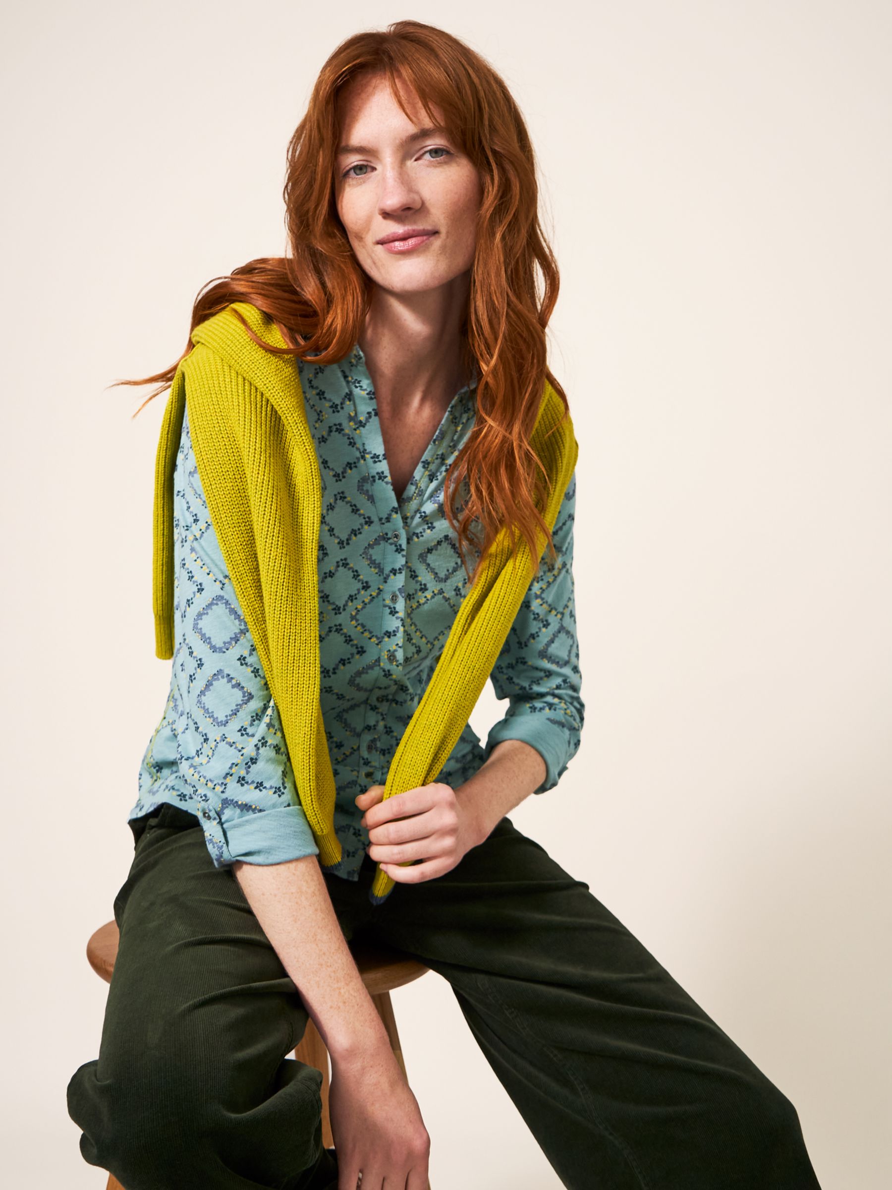 Buy White Stuff Annie Geometric Jersey Shirt, Teal Online at johnlewis.com