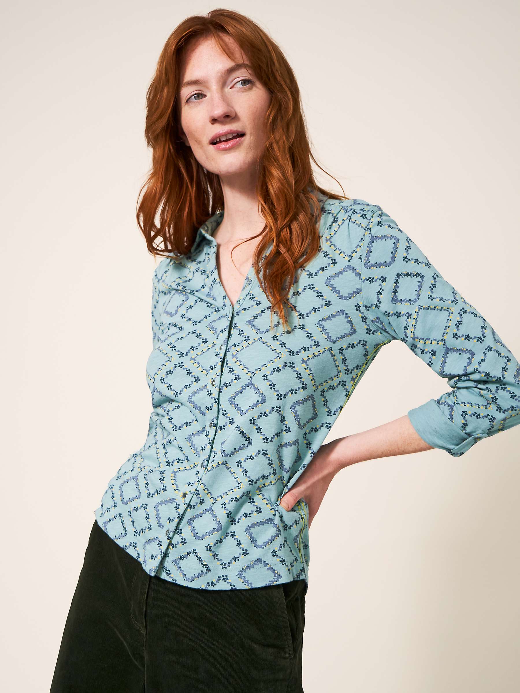 Buy White Stuff Annie Geometric Jersey Shirt, Teal Online at johnlewis.com