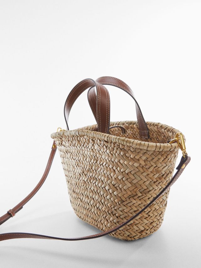 Mango Elia Double Strap Straw Bag Medium Brown