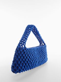 Mango Delfina Textured Cotton Shoulder Bag, Bright Blue, One Size