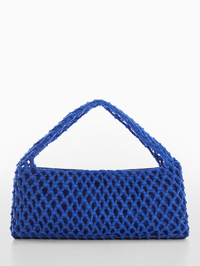Mango Delfina Textured Cotton Shoulder Bag, Bright Blue, One Size