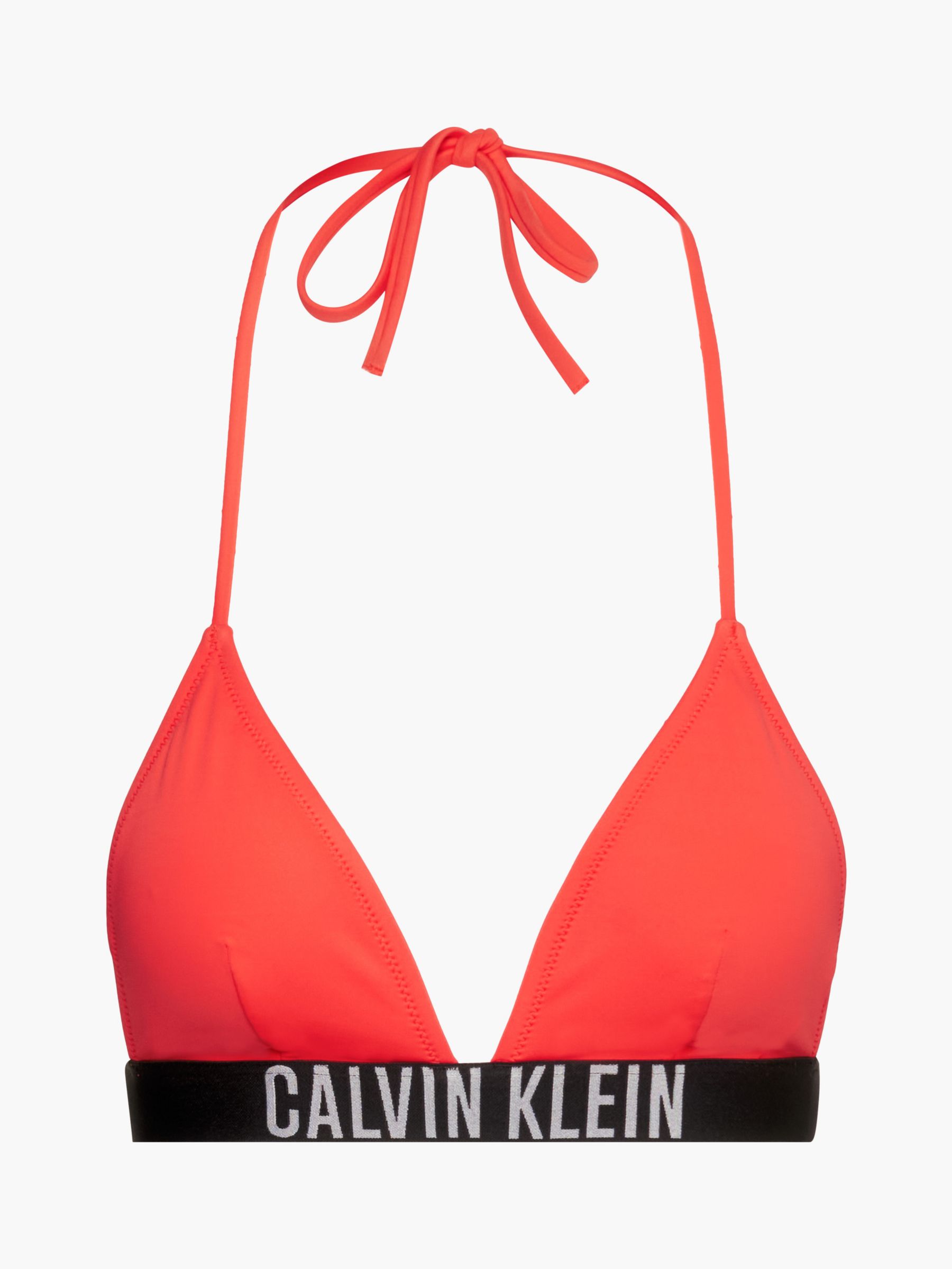 Calvin Klein Triangle Bikini Top, Bright Vermillion at John Lewis ...